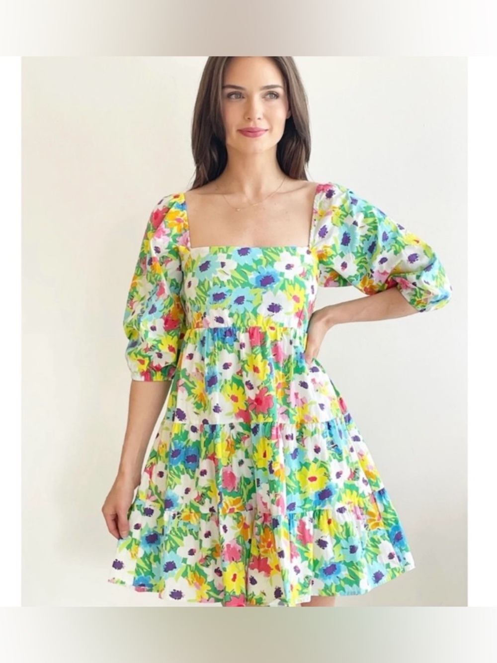 KARLIE Alice Dress Bright Floral Poplin Size S